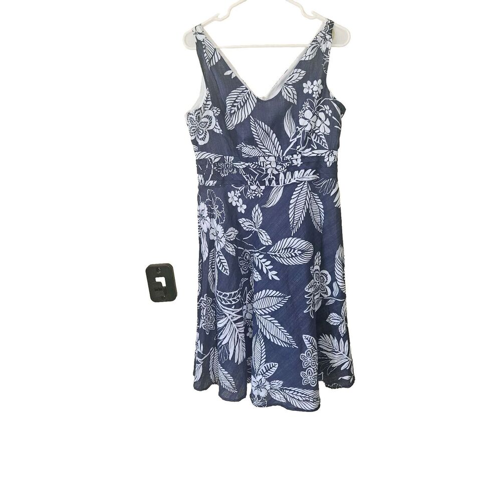 Amanda lane blue cotton floral print dress size 8 fully lined